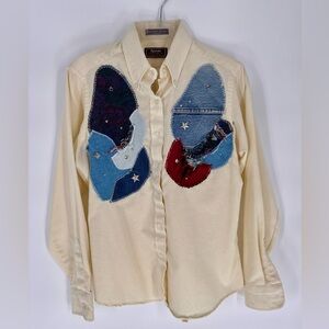 Arrow Western Cream Shirt with Denim and Red Accents Size 14